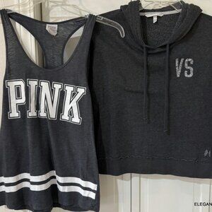 Victoria’s Secret PINK Campus Crew Tank Hoodie Sweat XS S Gray Y2K Women BUNDLE